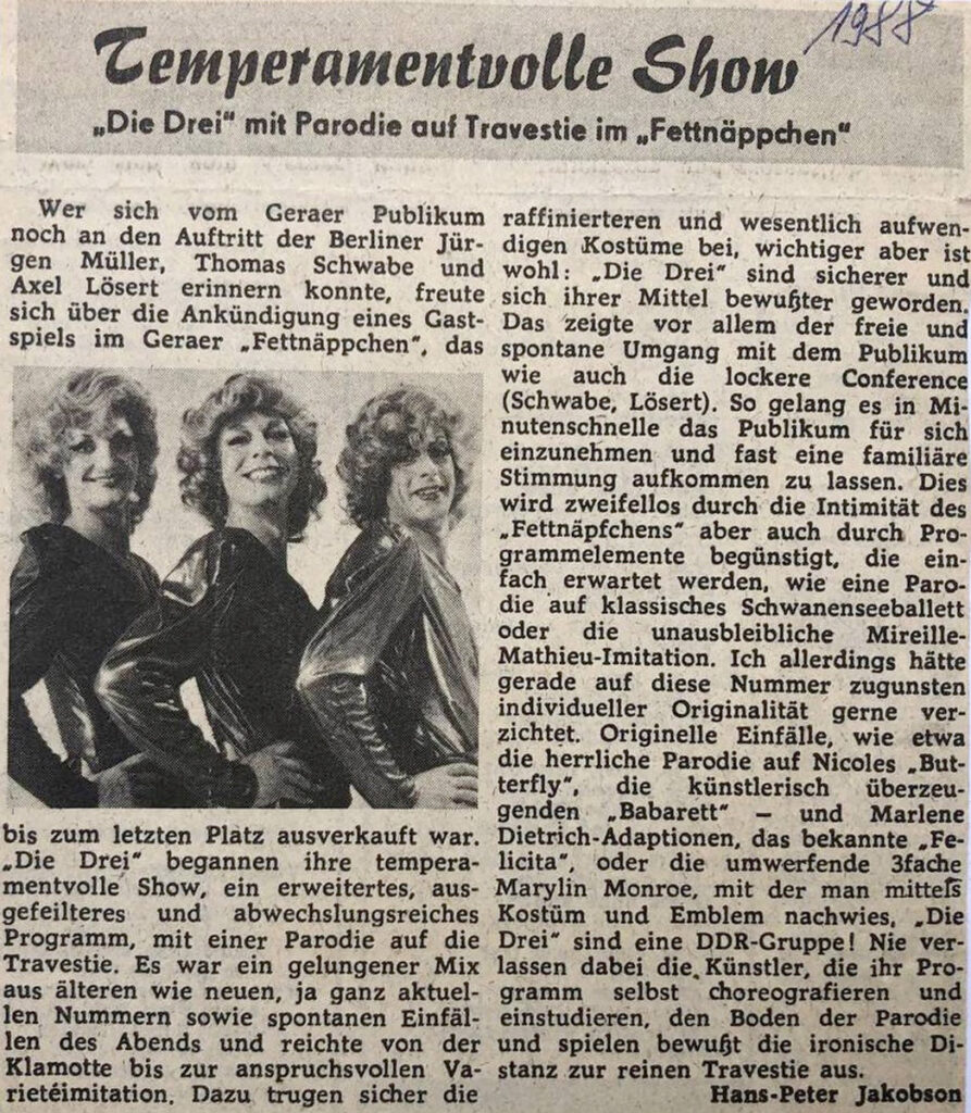 Zeitungsartikel mit Bild von 1988